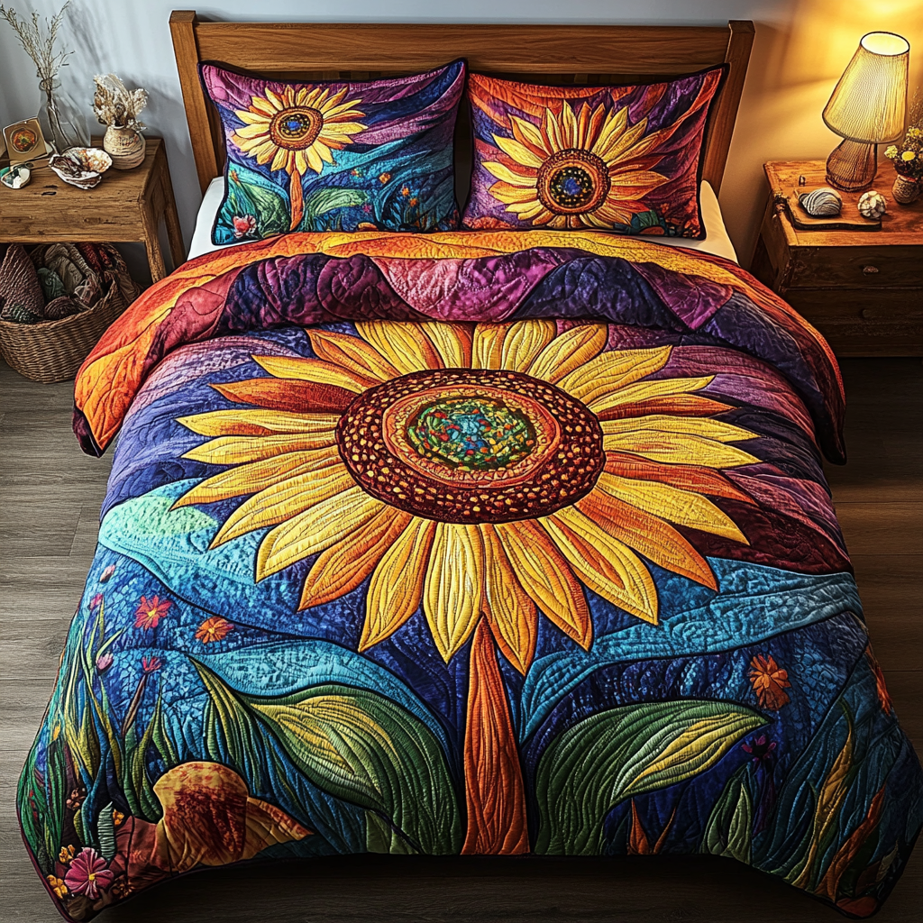 Sunflower Dream 3-Piece Quilted Bedding Set - Single (59" x 70")