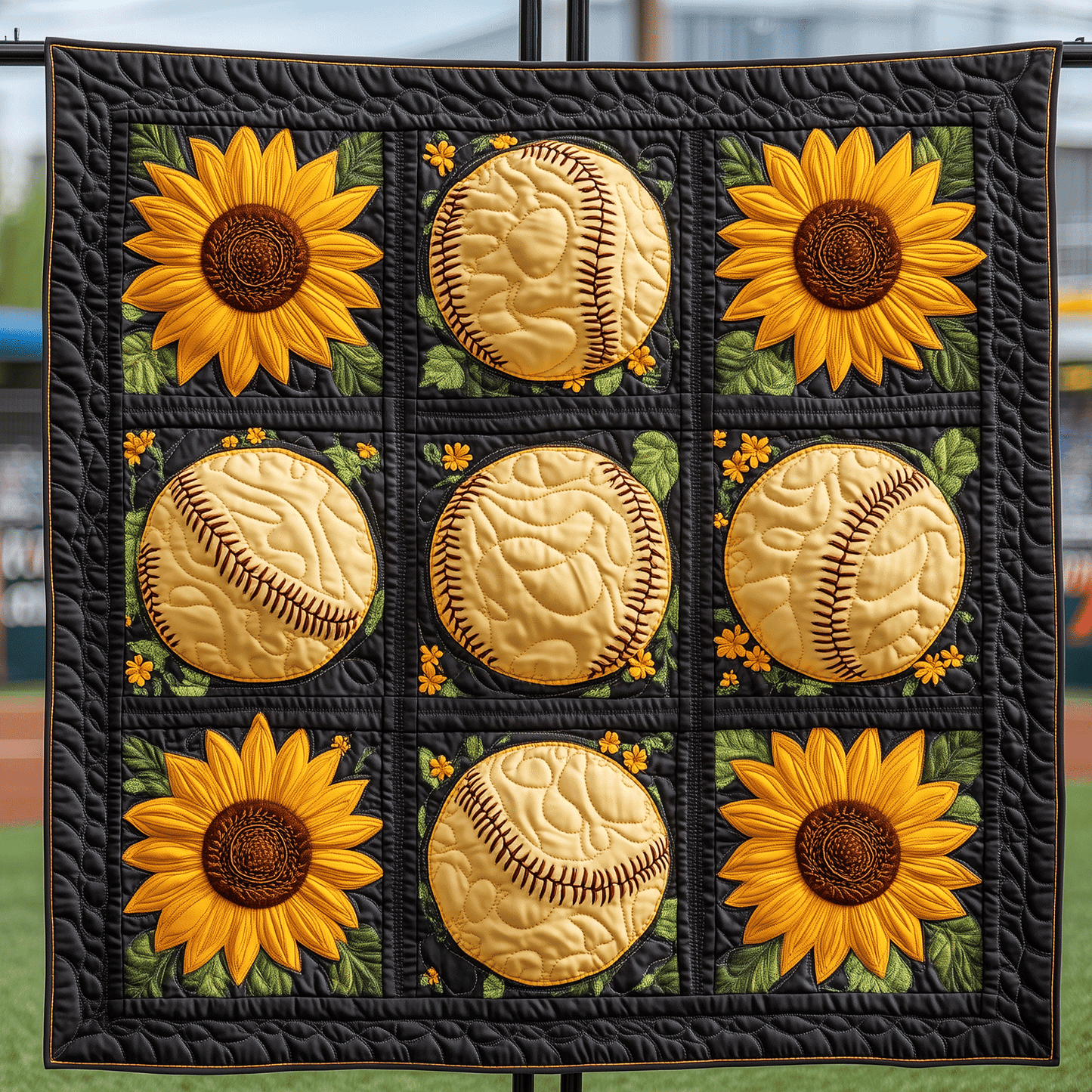 Sunflower Field Softball Quilted Blanket - Throw (55" x 60")
