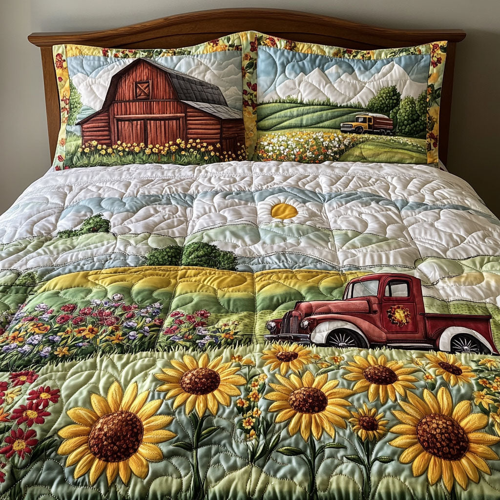 Sunflower Grove 3-Piece Quilted Bedding Set - Single (59" x 70")