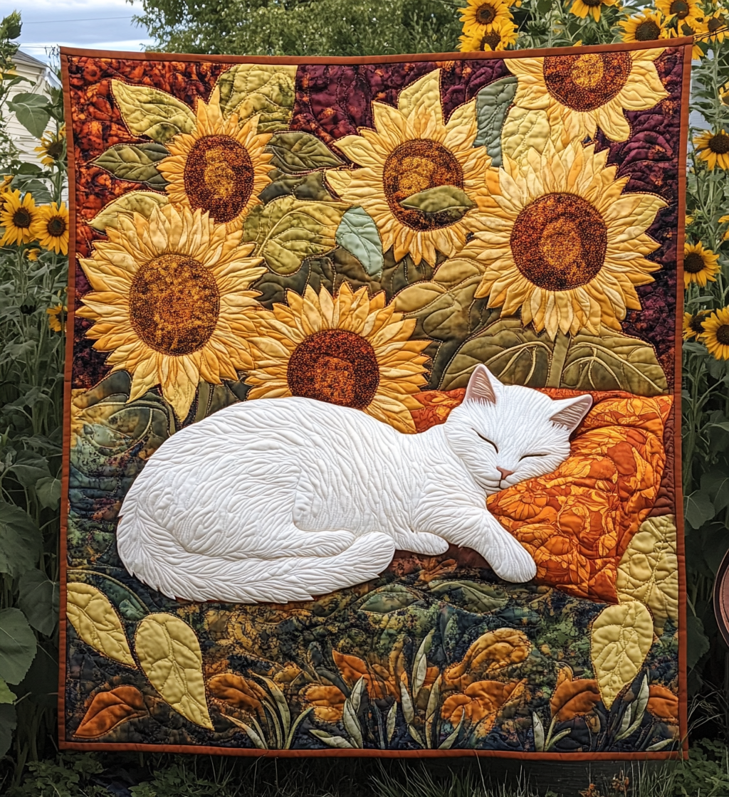 Sunflower Kitten Quilted Blanket - Throw (55" x 60")