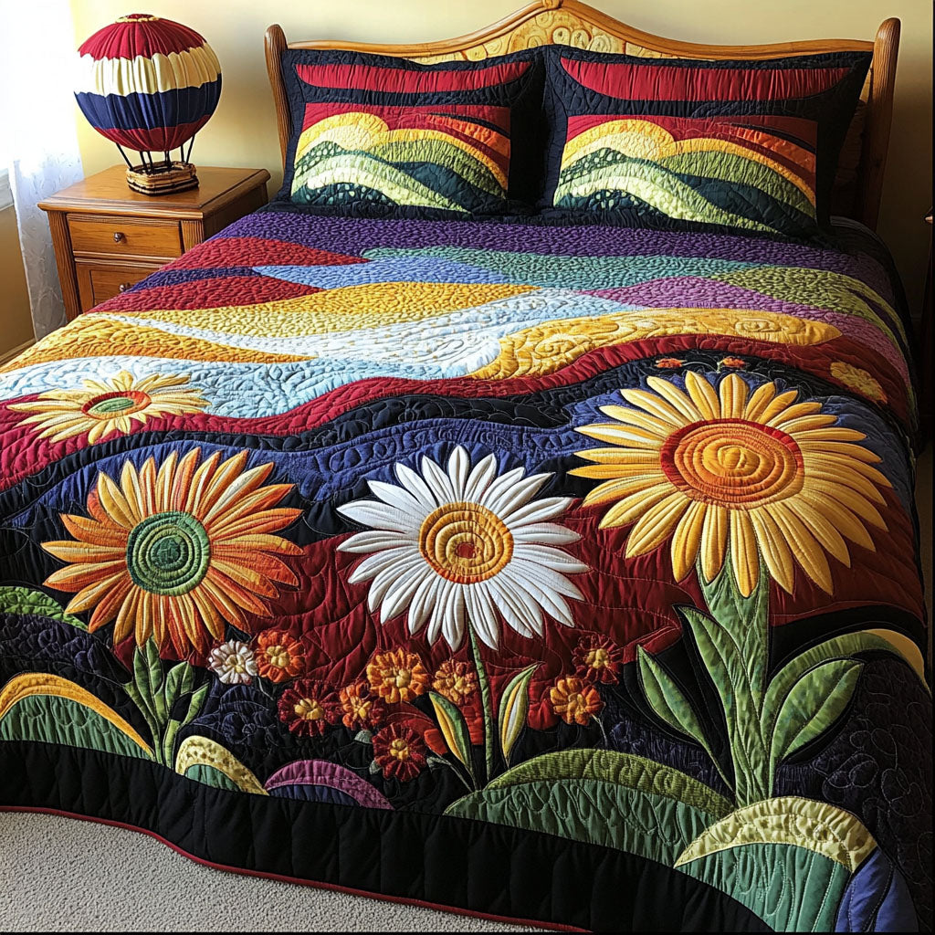 Sunflower Skyscape 3-Piece Quilted Bedding Set - Single (59" x 70")
