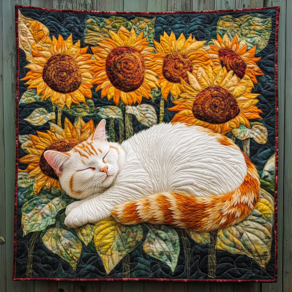 Sunflower Sleeping Cat Quilted Blanket - Throw (55" x 60")