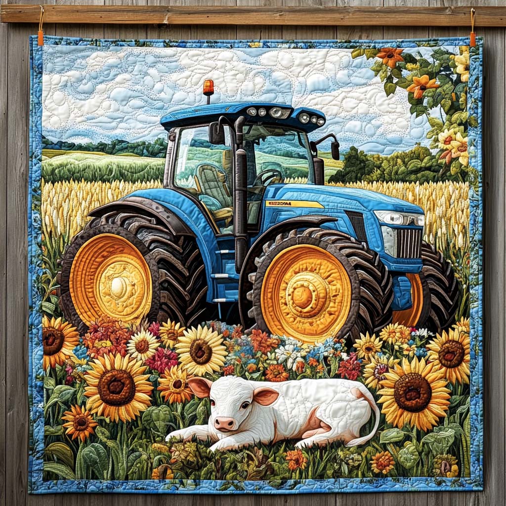Sunflower Valley Tractor Quilted Blanket - Throw (55" x 60")