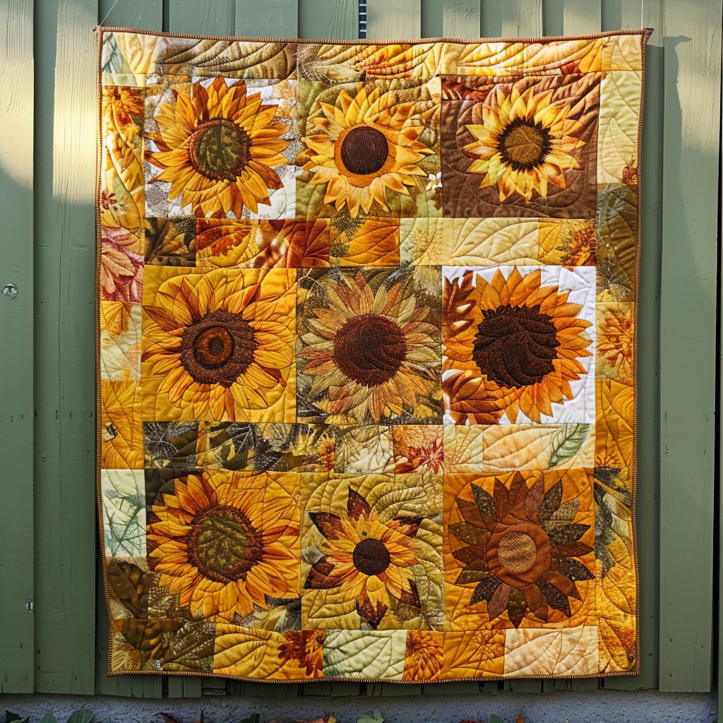 Sunflowers Garden Quilted Blanket - Throw (55" x 60")