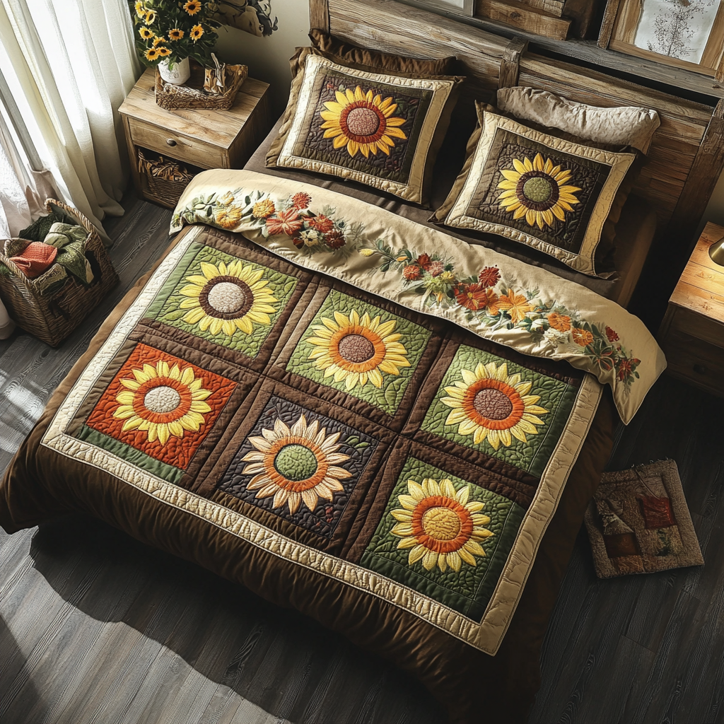 Sunlight Field 3-Piece Quilted Bedding Set - Single (59" x 70")