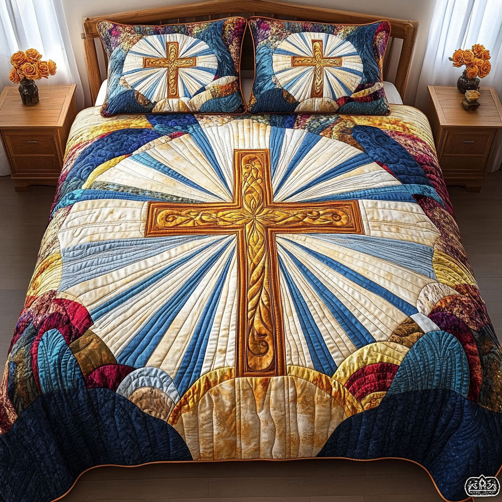 Sunlit Cross 3-Piece Quilted Bedding Set - Single (59" x 70")