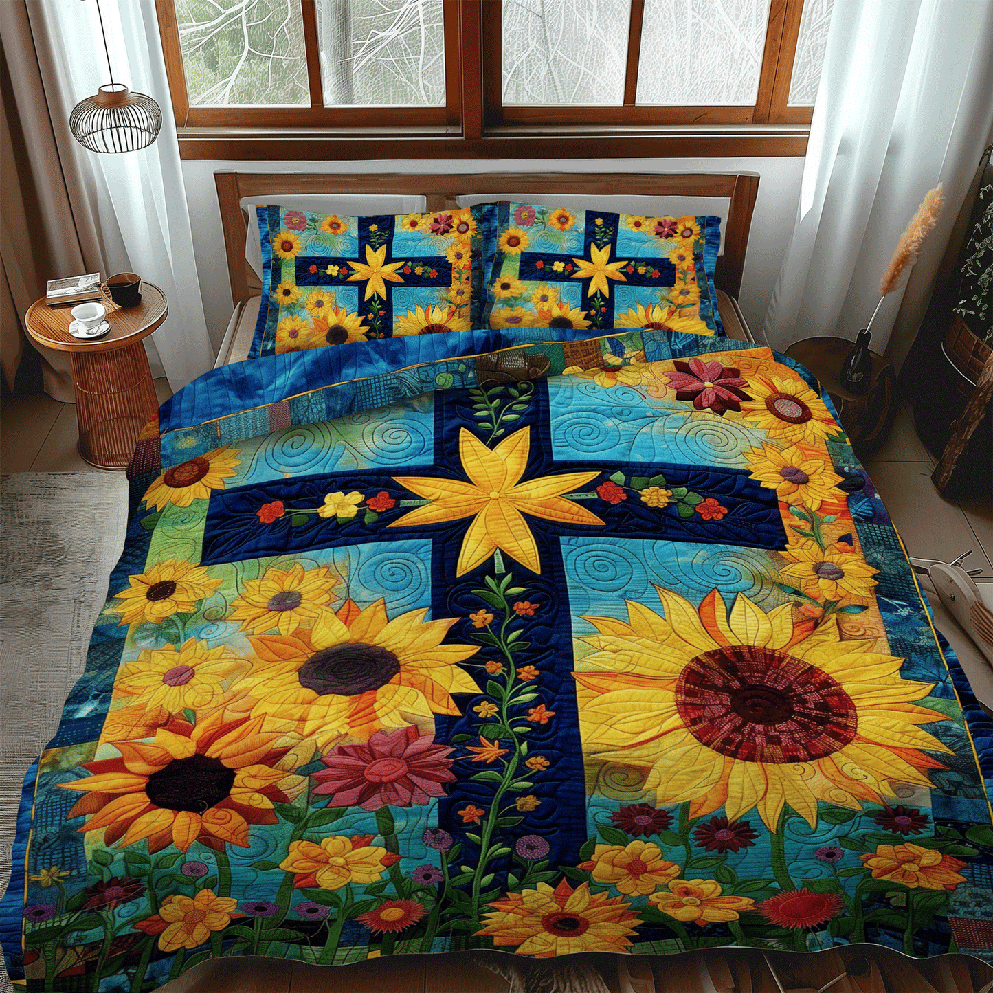 Sunlit Cross 3-Piece Quilted Bedding Set - Single (59" x 70")