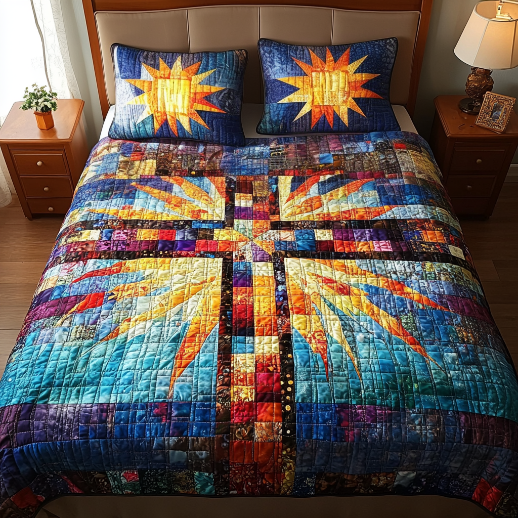Sunlit Cross 3-Piece Quilted Bedding Set - Single (59" x 70")