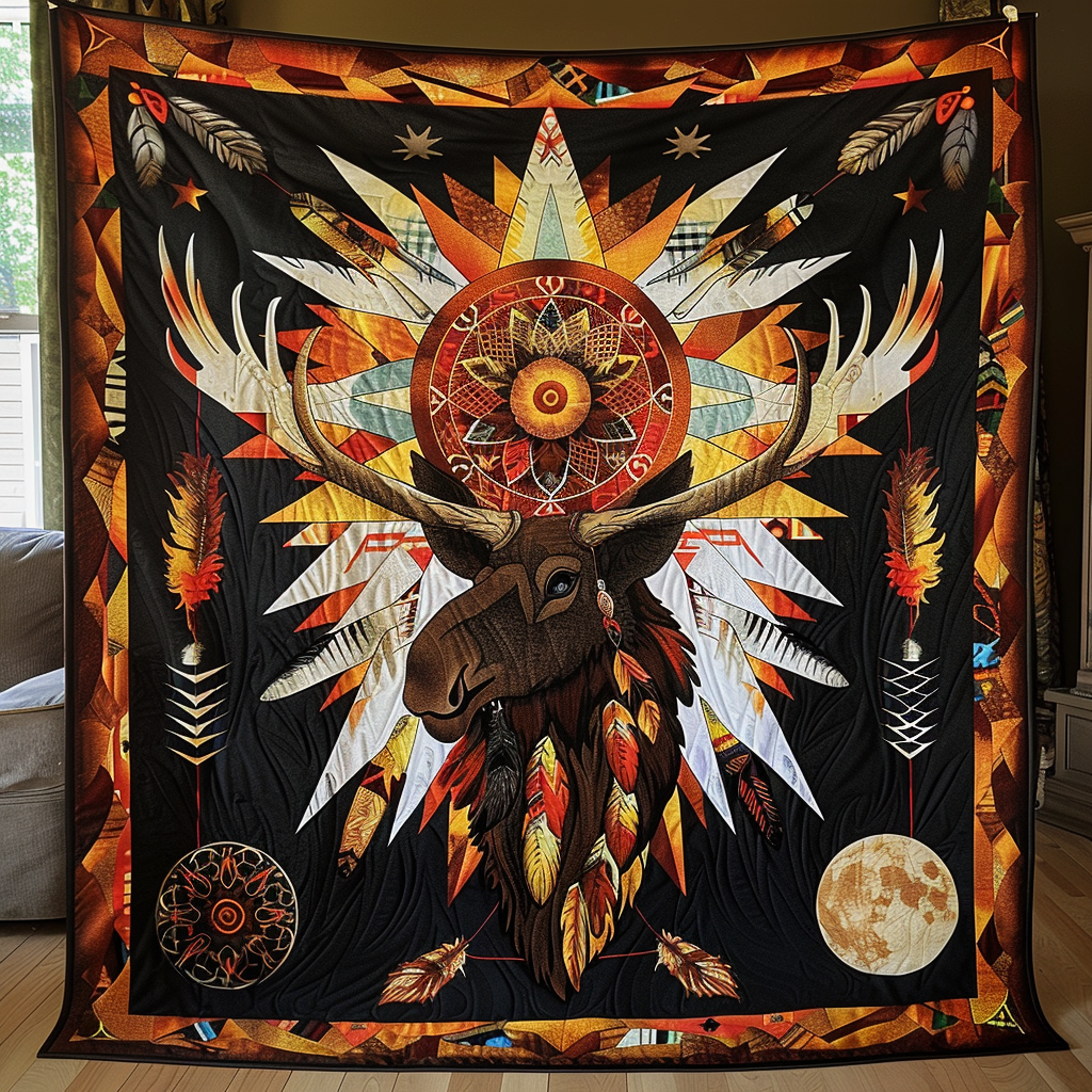 Sunlit Majesty Moose Quilted Blanket - Throw (55" x 60")