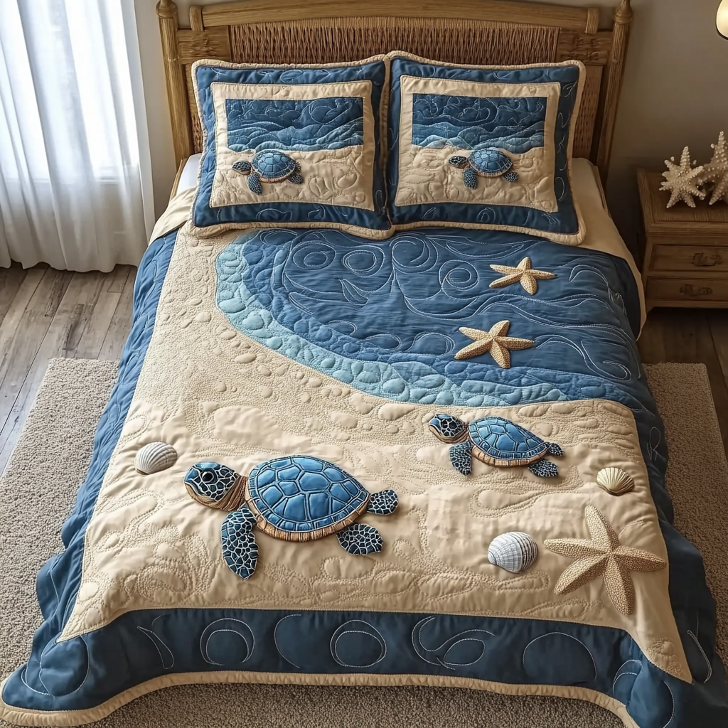 Sunlit Seashore Quilted Bedding Set - Single (59" x 70")