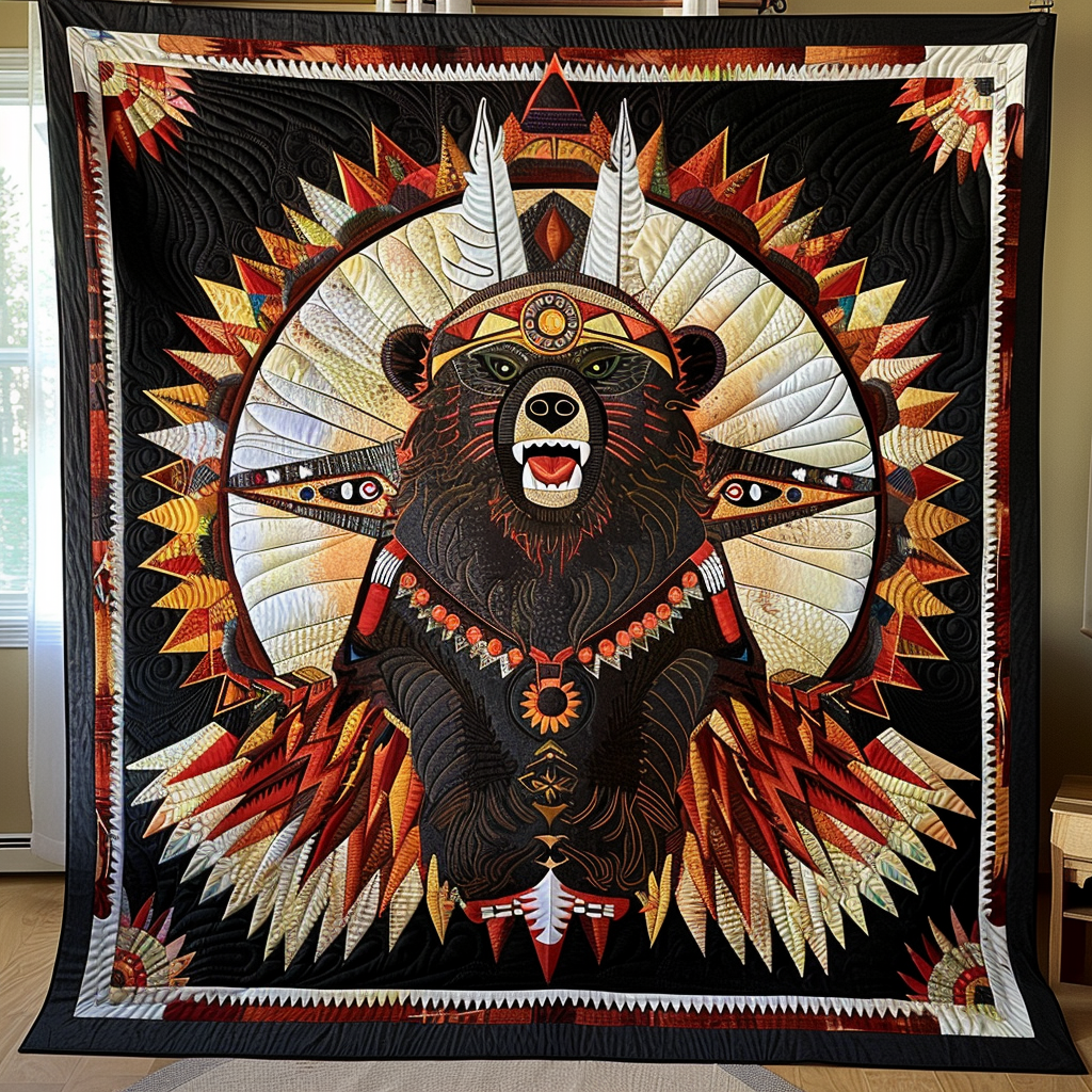 Sunlit Valor Bear Quilted Blanket - Throw (55" x 60")