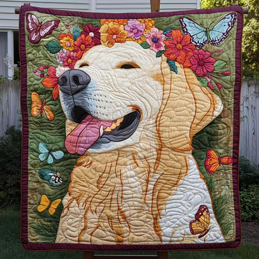 Sunlit Joyful Paws Quilted Blanket - Throw (55" x 60")