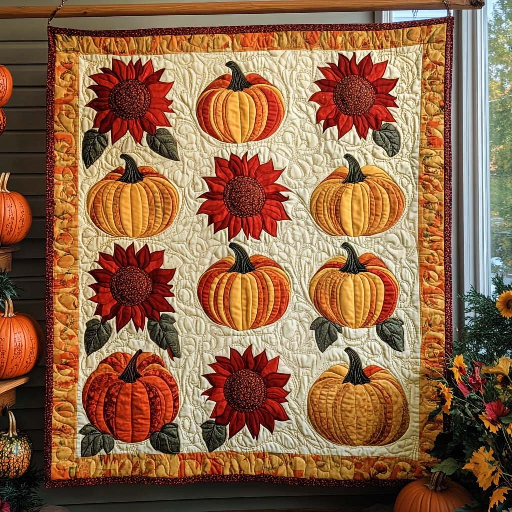 Sunlit Pumpkins Quilted Blanket - Throw (55" x 60")