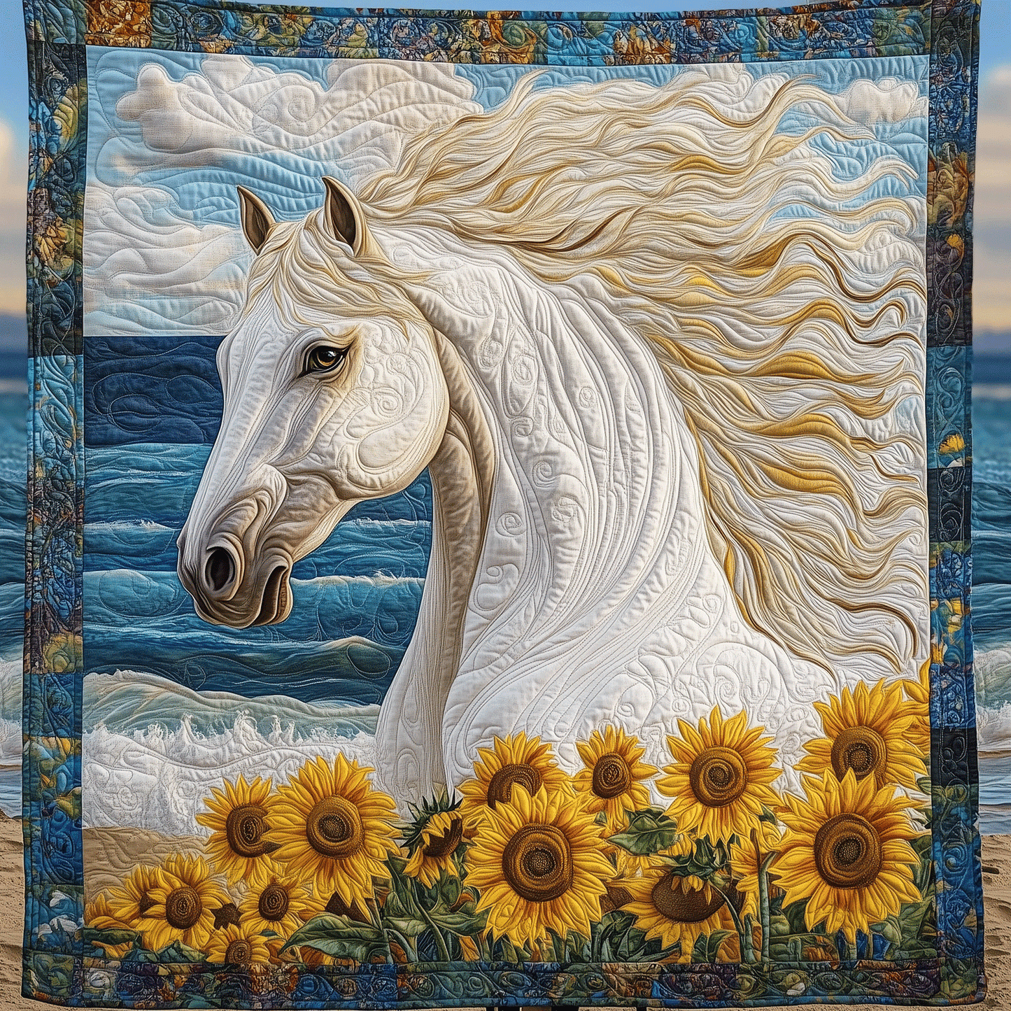 Sunlit Stallion Art Quilt Hanging - Baby (30" x 40")