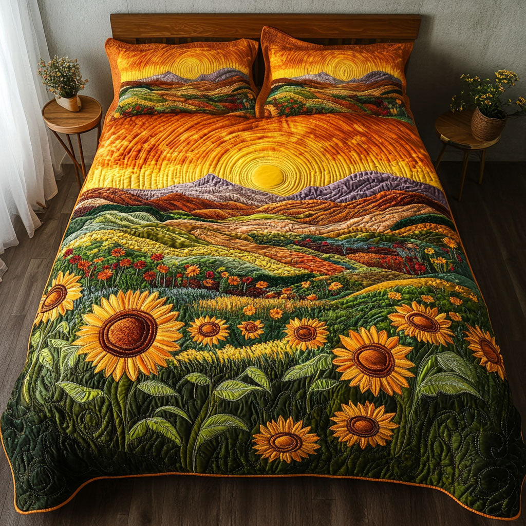 Sunlit Valley Bloom 3-Piece Quilted Bedding Set - Single (59" x 70")