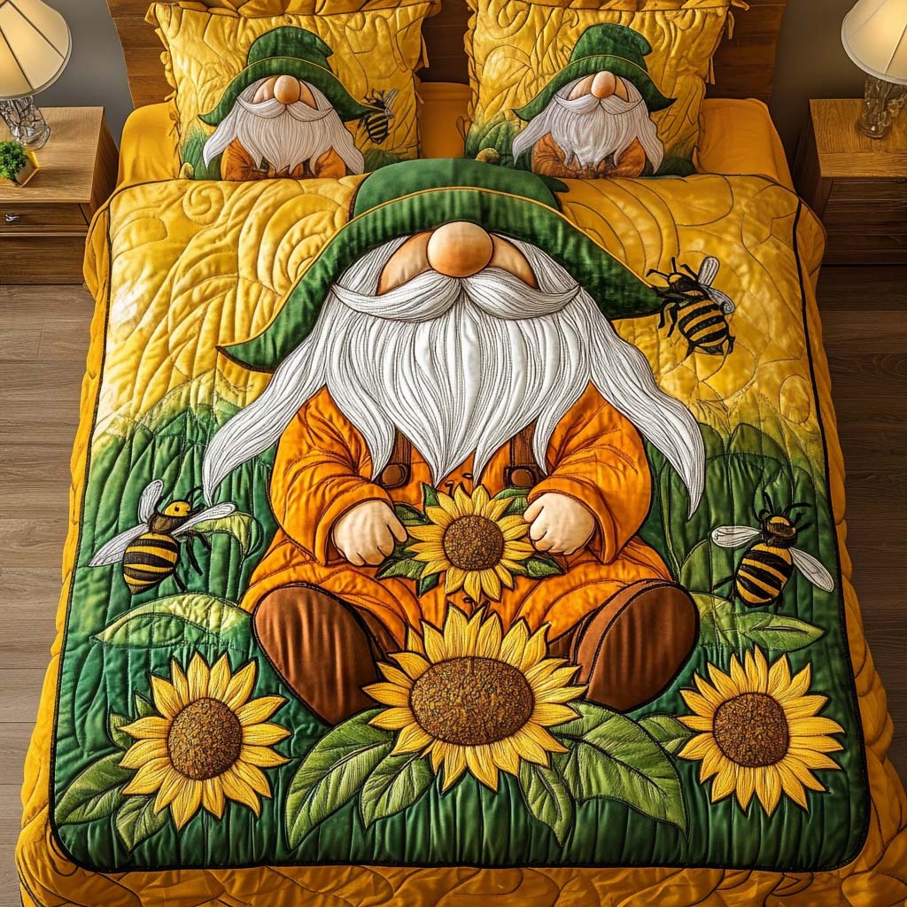 Sunny Gnome 3-Piece Quilted Bedding Set - Single (59" x 70")
