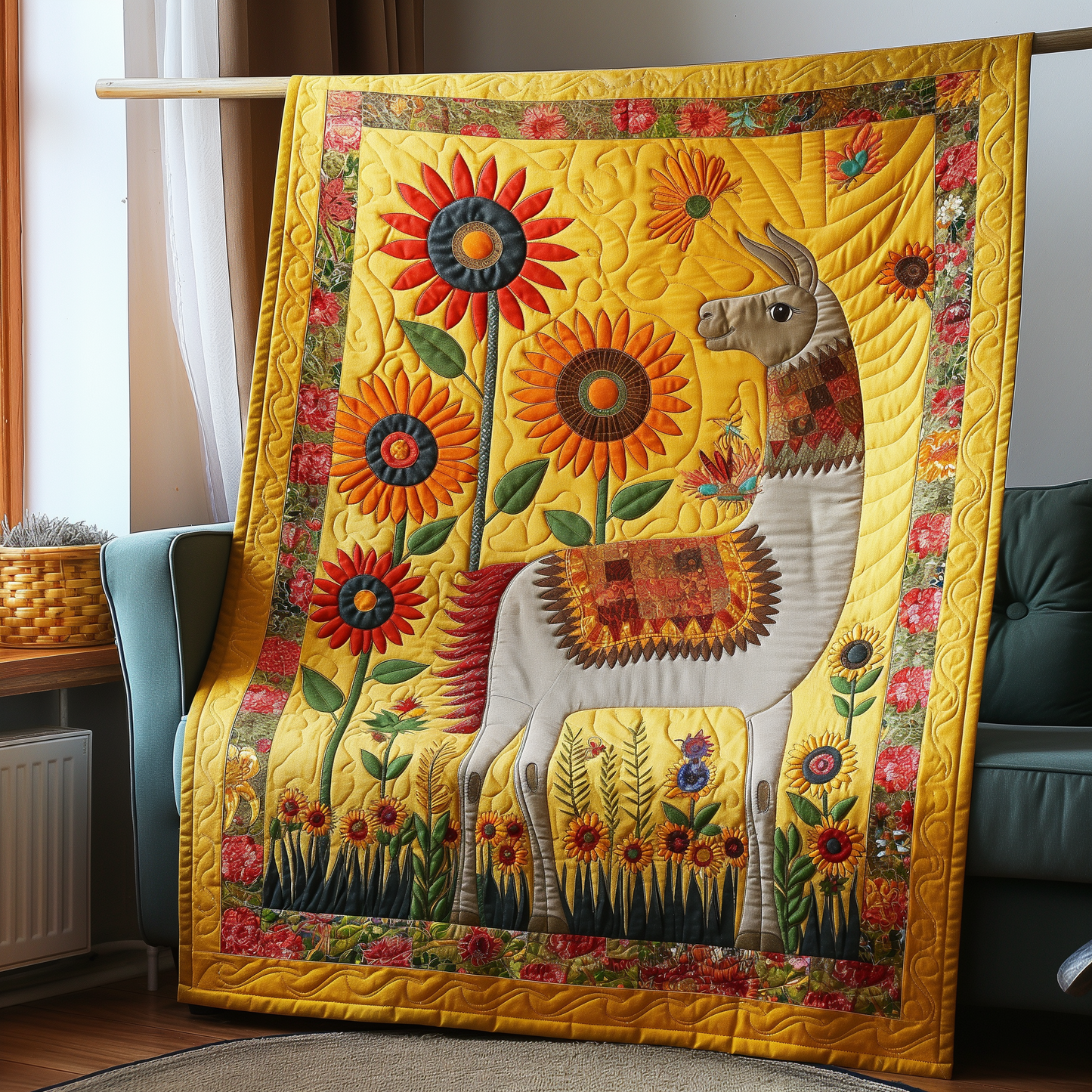 Sunny Meadow Llama Quilted Blanket - Throw (55" x 60")