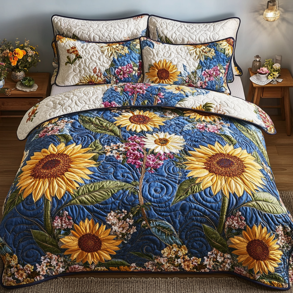 Sunny Bloom 3-Piece Quilted Bedding Set - Single (59" x 70")
