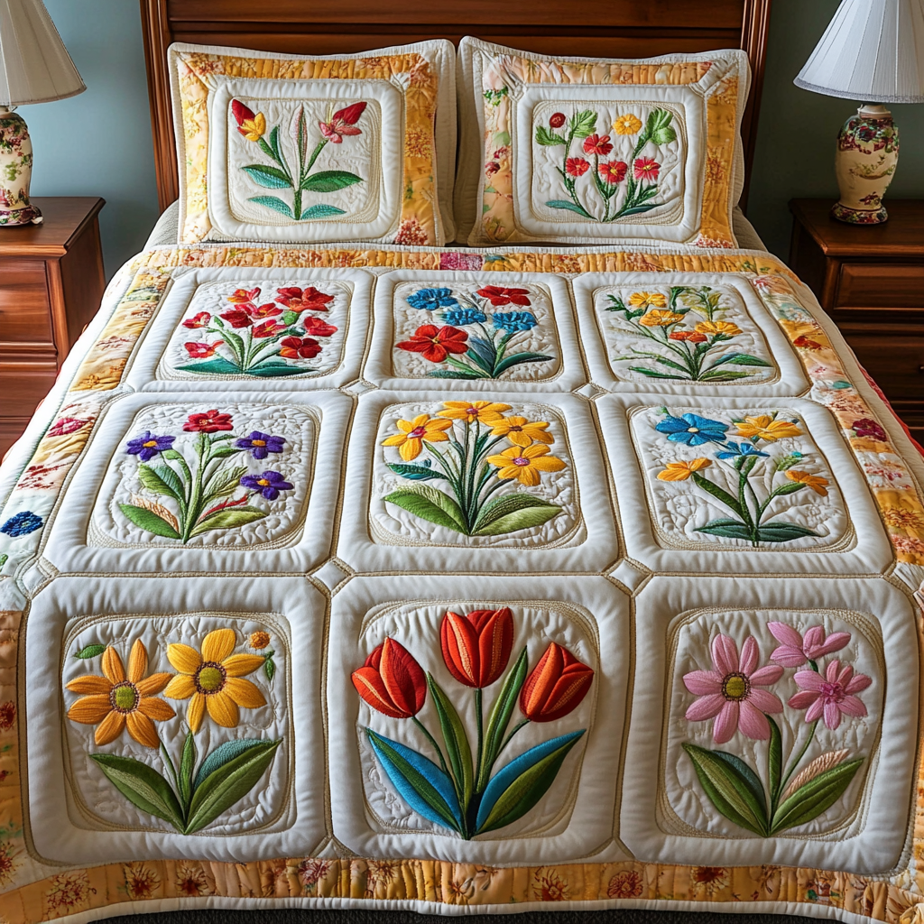 Sunny Garden 3-Piece Quilted Bedding Set - Single (59" x 70")