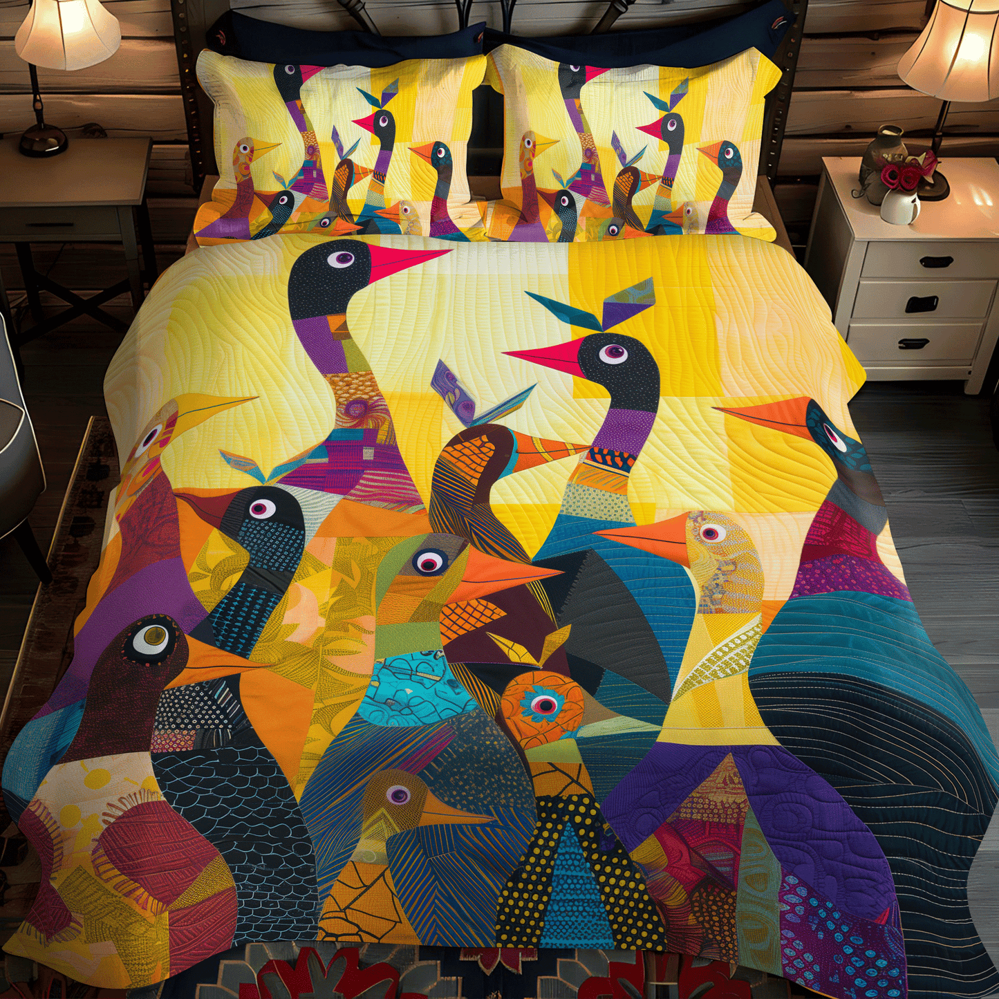 Sunrise Duck Village 3-Piece Quilted Bedding Set - Single (59" x 70")