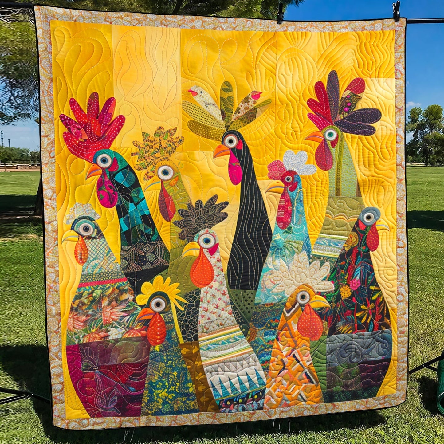 Sunrise Roosters Quilted Blanket - Throw (55" x 60")