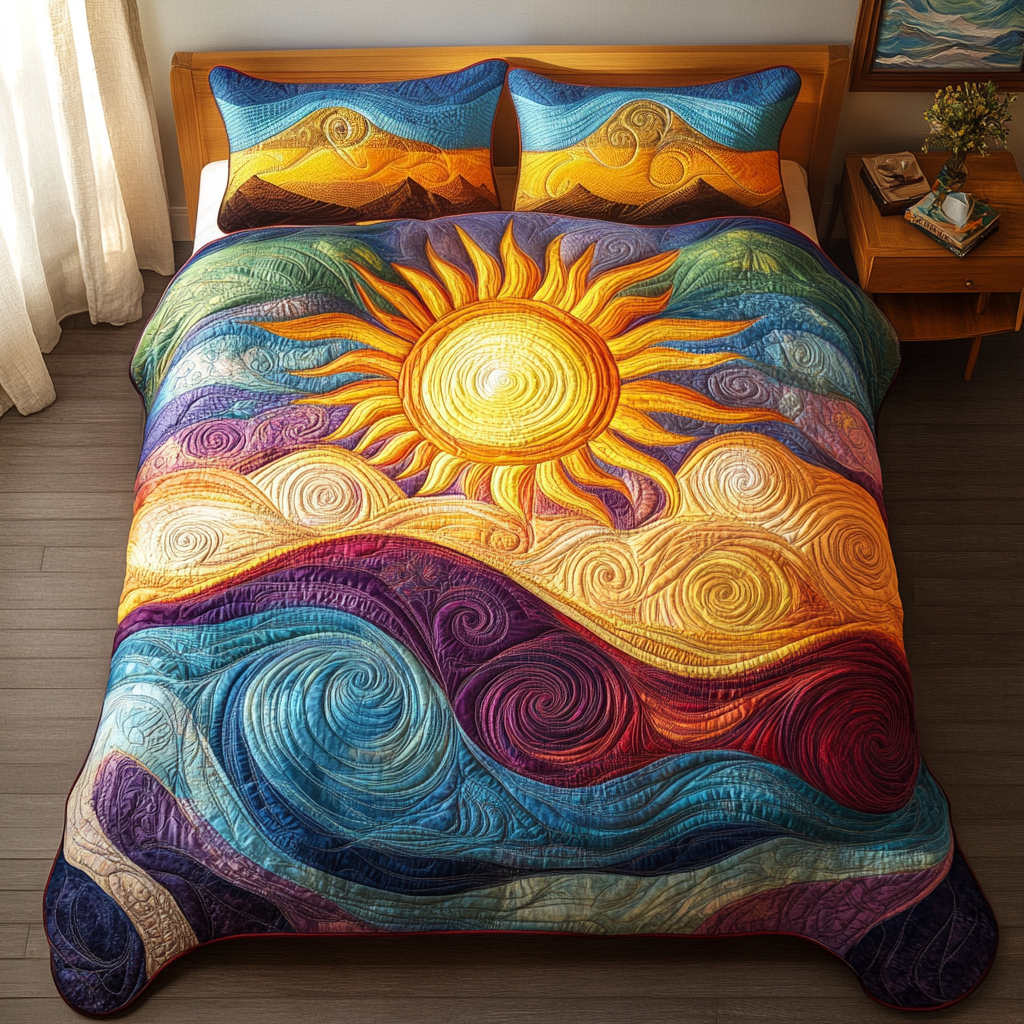 Sunrise Symphony 3-Piece Quilted Bedding Set - Single (59" x 70")