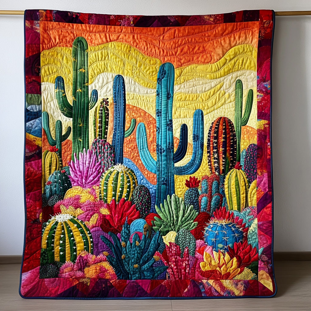 Sunset Cactus Quilted Blanket - Throw (55" x 60")