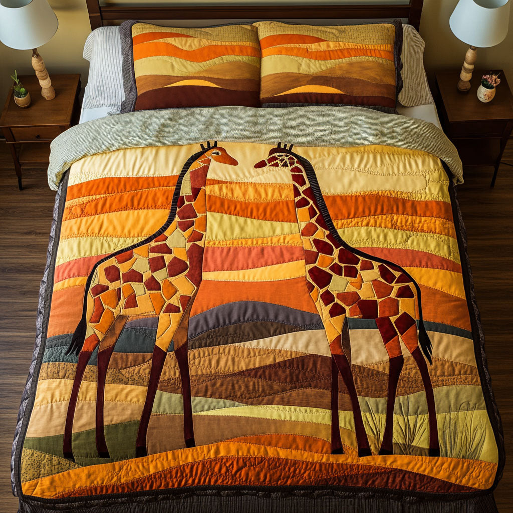 Sunset Mosaic Giraffes 3-Piece Quilted Bedding Set - Single (59" x 70")