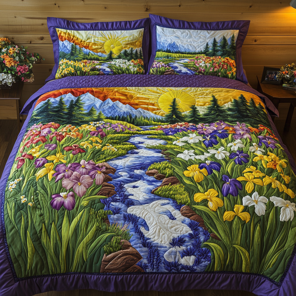 Sunset Blooms 3-Piece Quilted Bedding Set - Single (59" x 70")