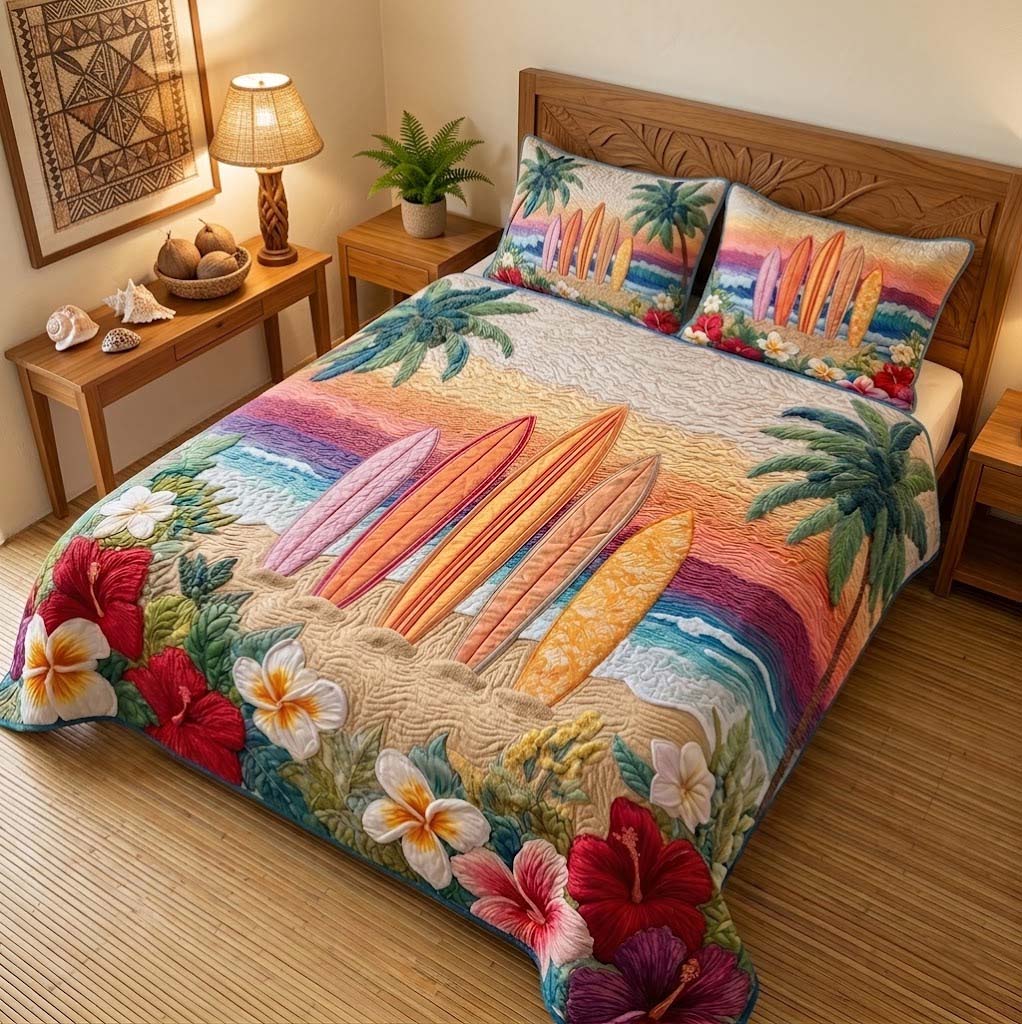Sunset Boardwalk 3-Piece Quilted Bedding Set - Single (59" x 70")