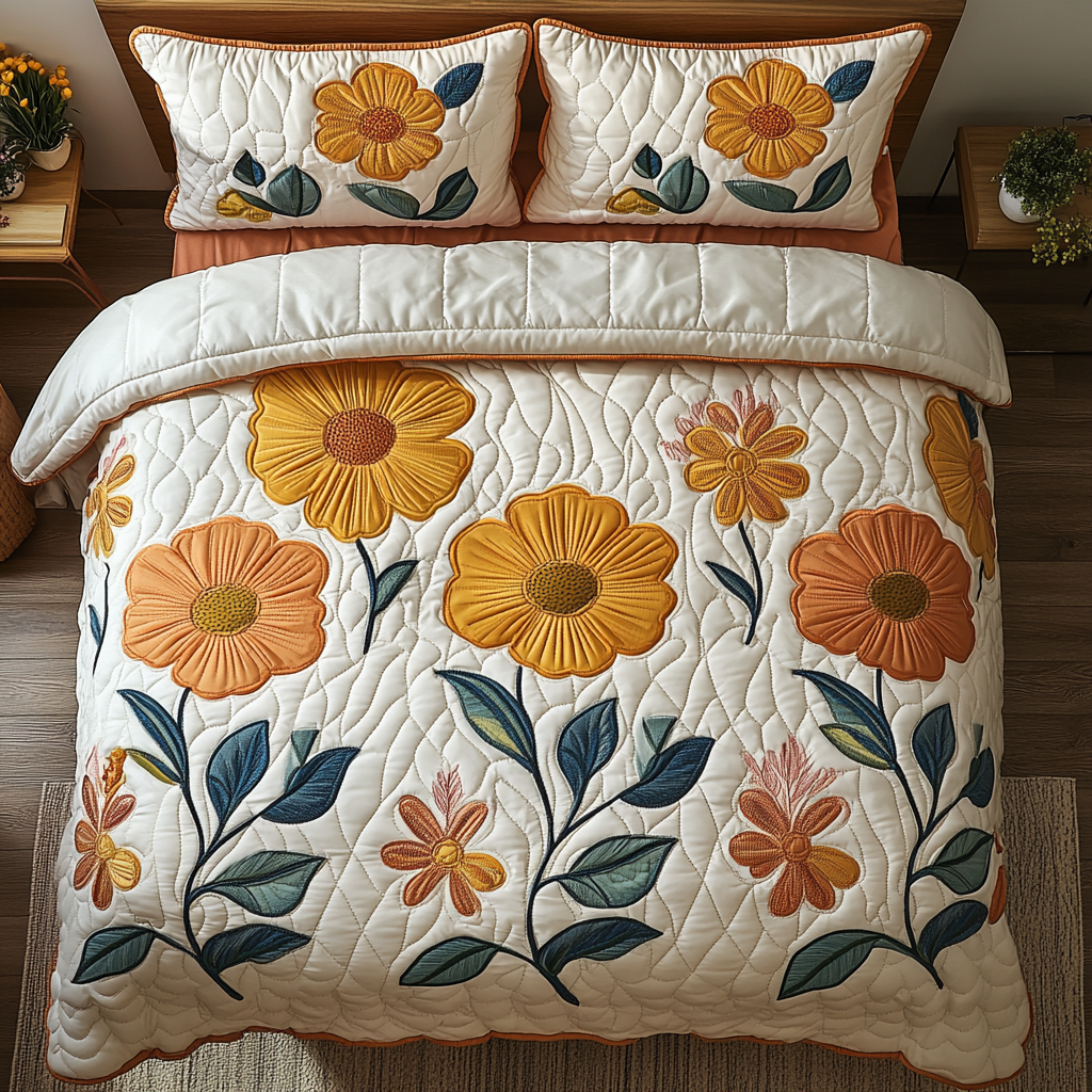 Sunset Charm 3-Piece Quilted Bedding Set - Single (59" x 70")