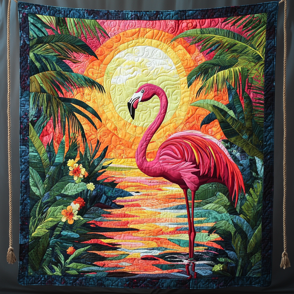 Sunset Flamingo Quilted Blanket - Throw (55" x 60")