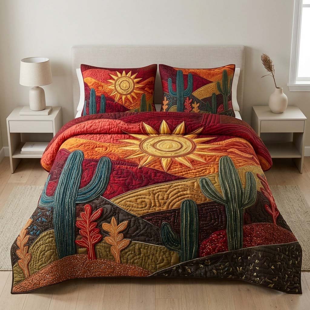 Sunset Saguaro 3-Piece Quilted Bedding Set - Single (59" x 70")