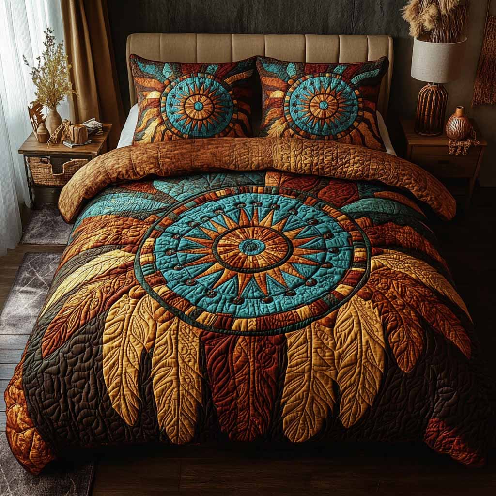 Sunset Spirit Mandala 3-Piece Quilted Bedding Set - Single (59" x 70")