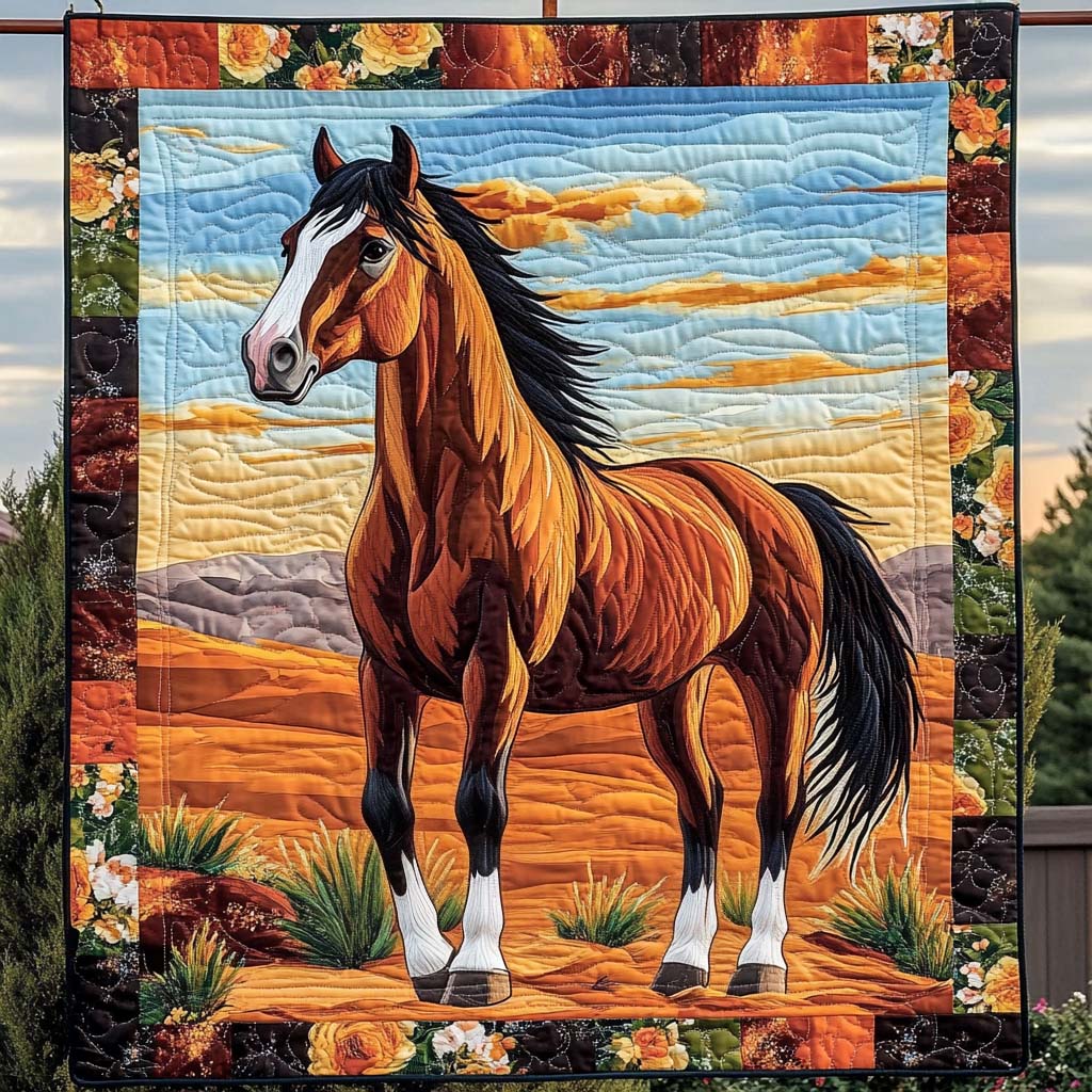 Sunset Stallion Quilted Blanket - Throw (55" x 60")