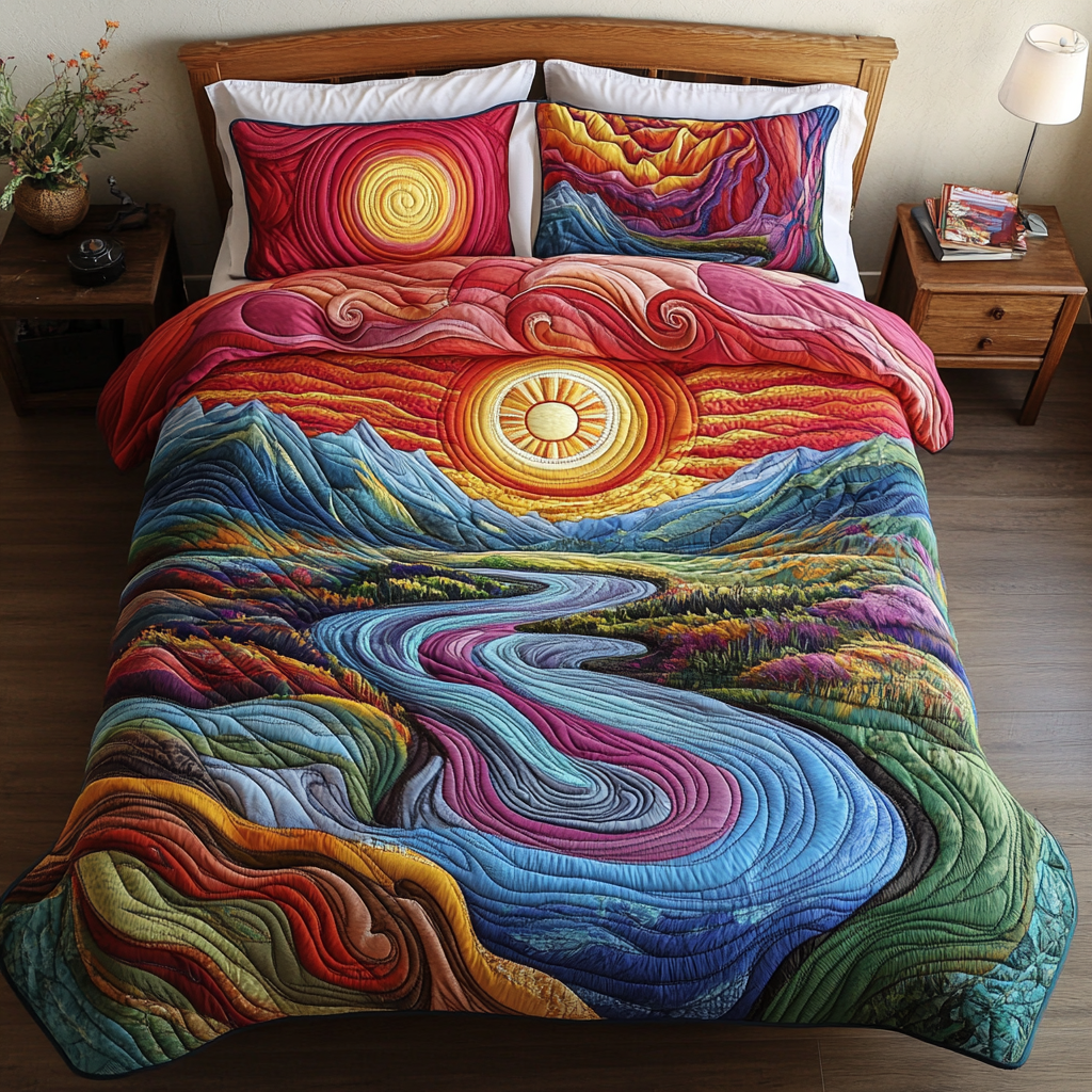 Sunset Stream 3-Piece Quilted Bedding Set - Single (59" x 70")
