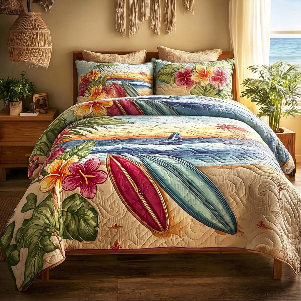 Sunset Surf 3-Piece Quilted Bedding Set - Single (59" x 70")