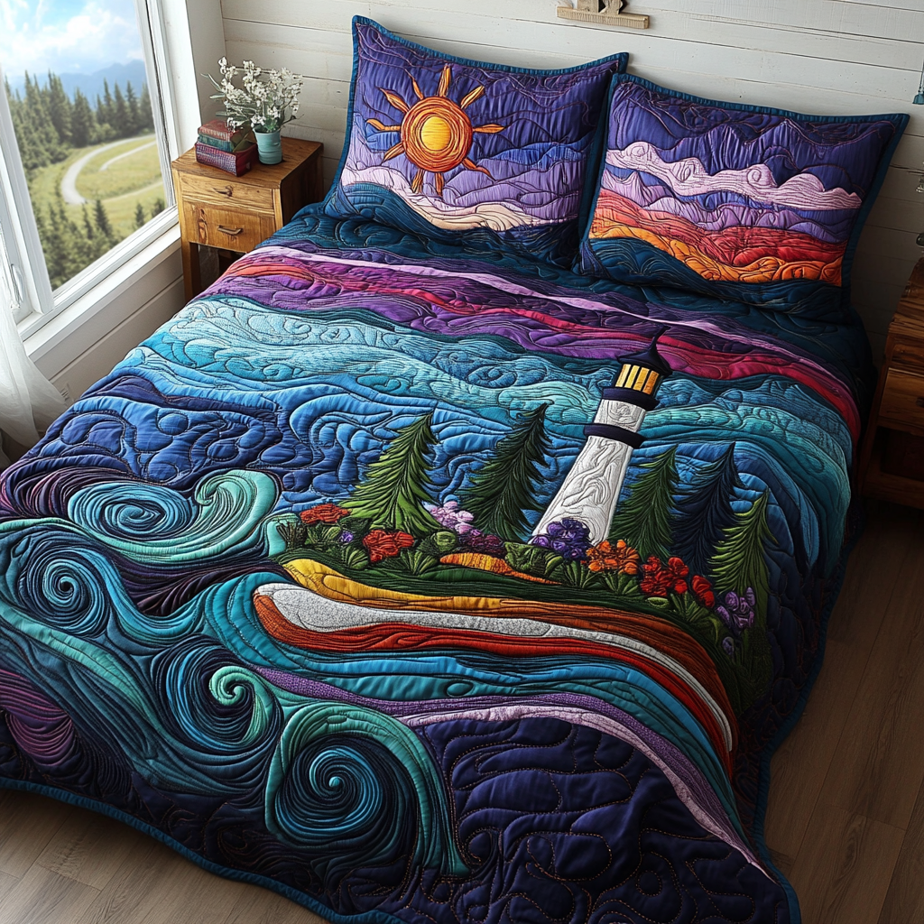 Sunset Swirls 3-Piece Quilted Bedding Set - Single (59" x 70")