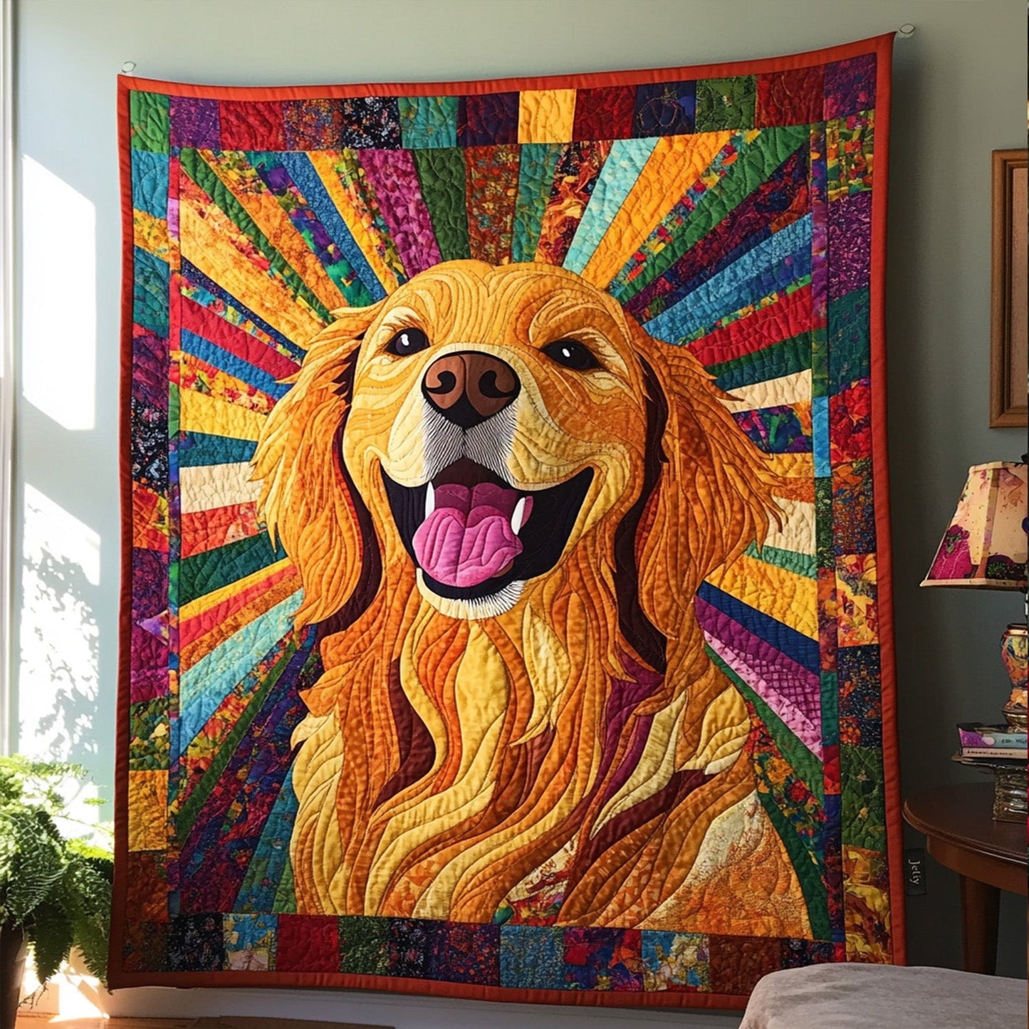 Sunshine Retriever Quilted Blanket - Throw (55" x 60")