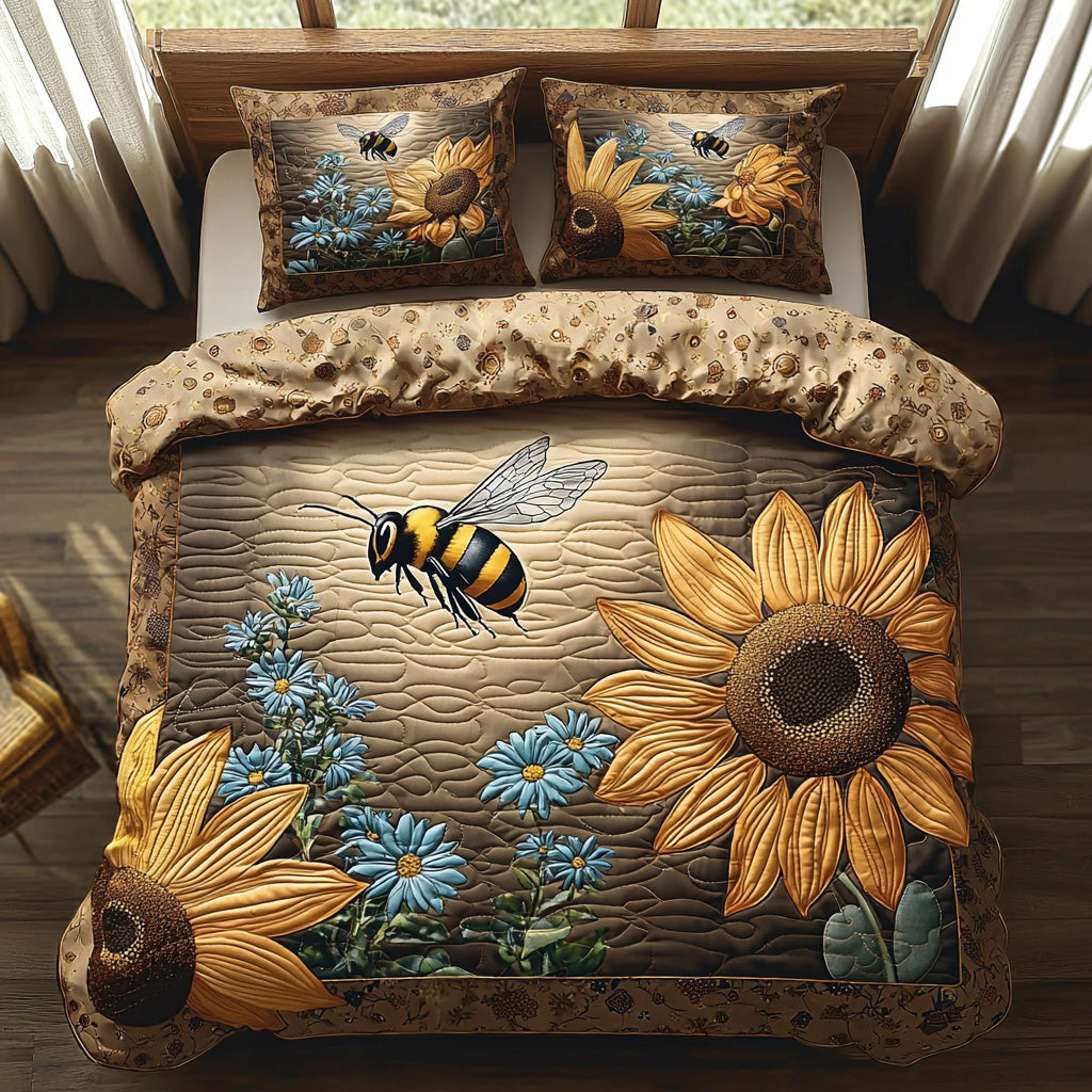 Sunshine Buzz 3-Piece Quilted Bedding Set - Single (59" x 70")