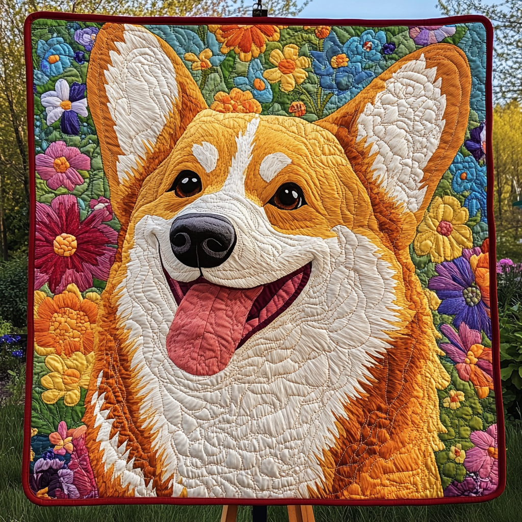 Sunshine Corgi Garden Quilted Blanket - Throw (55" x 60")