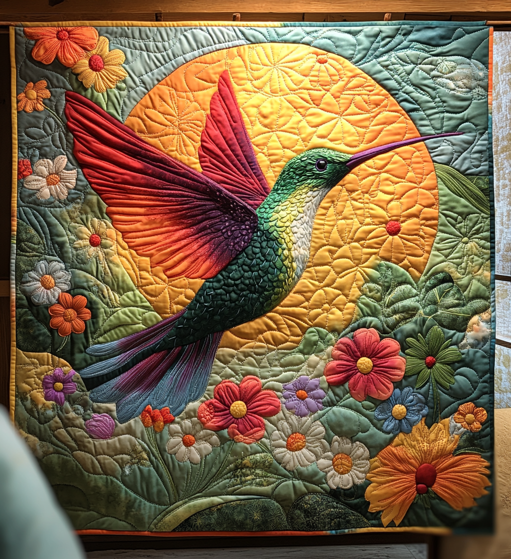Sunshine Flower Hummingbird Quilted Blanket - Throw (55" x 60")