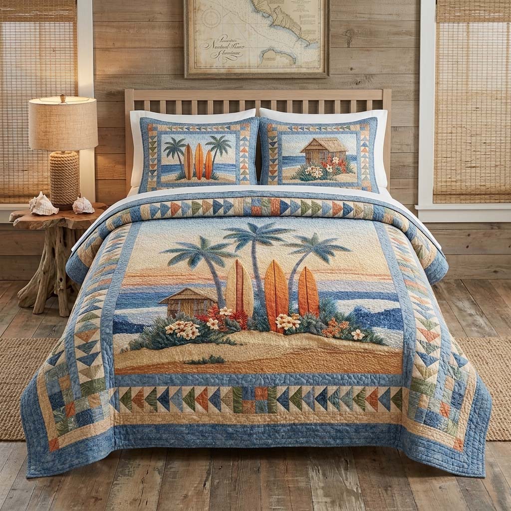 Surf Escape 3-Piece Quilted Bedding Set - Single (59" x 70")