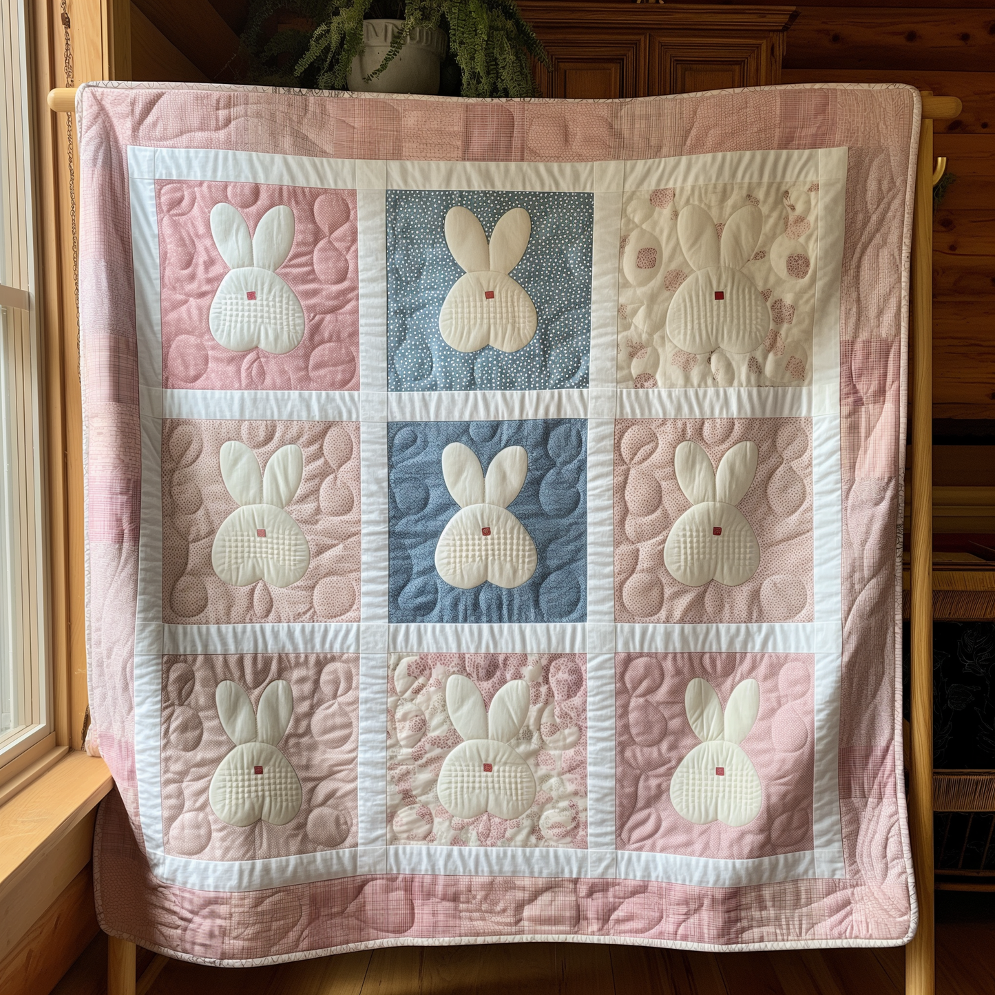 Sweet Bunny Cuddles Quilted Blanket - Throw (55" x 60")