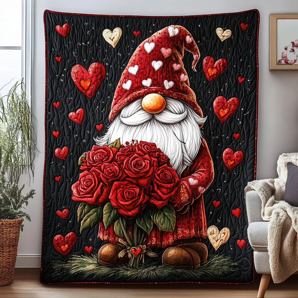 Sweet Gnome Love Quilted Blanket - Throw (55" x 60")