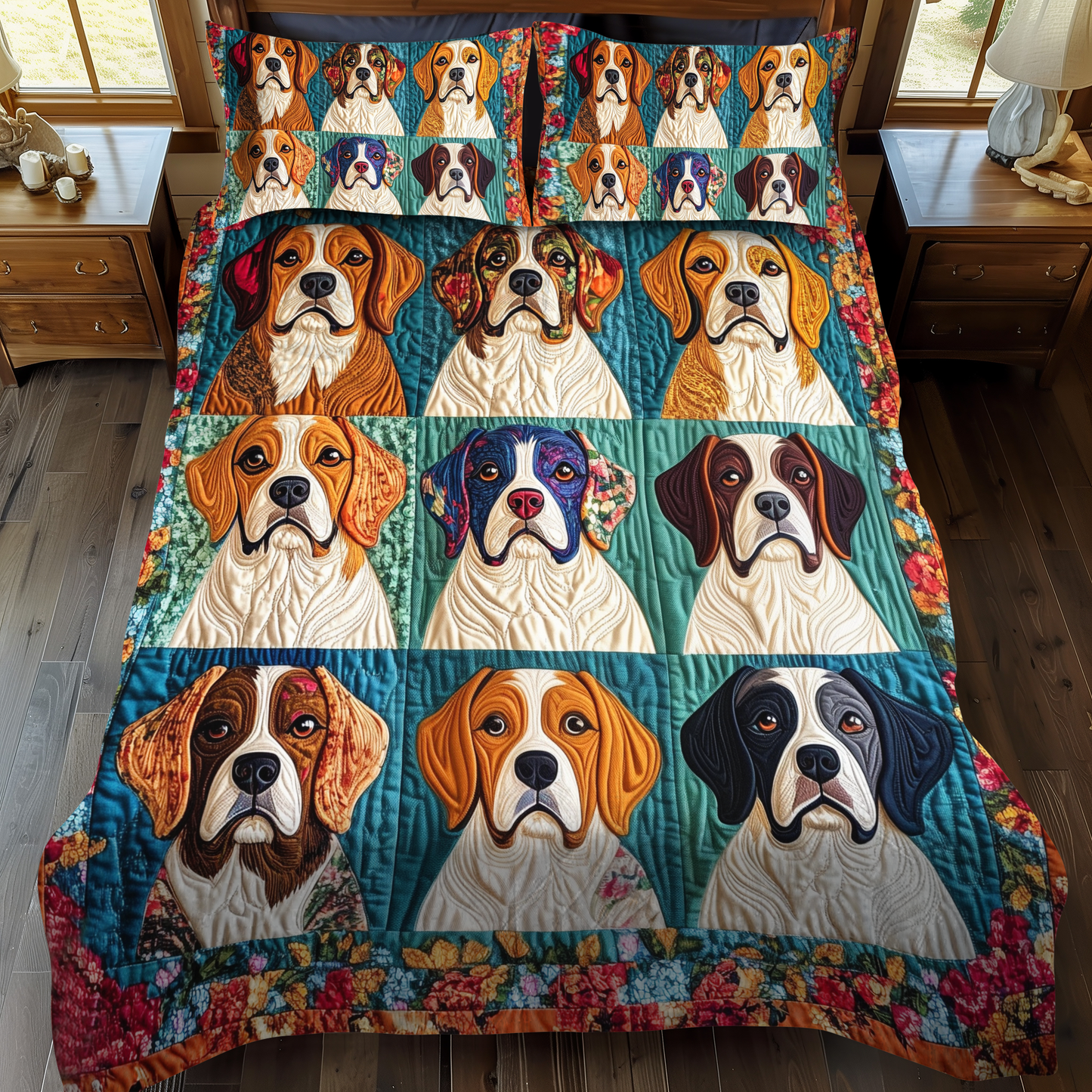 Sweet Beagle 3-Piece Quilted Bedding Set - Single (59" x 70")