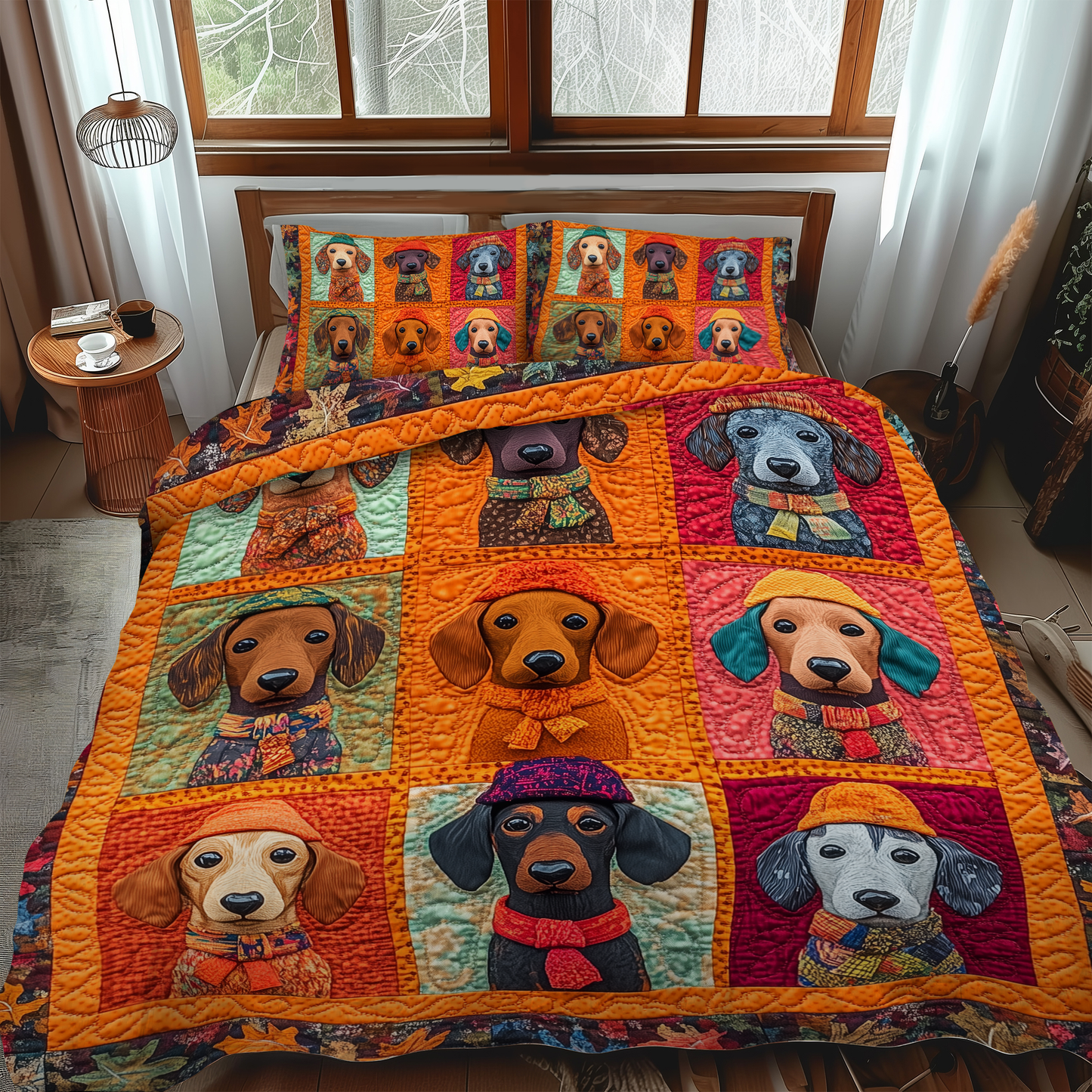 Sweet Dachshund 3-Piece Quilted Bedding Set - Single (59" x 70")