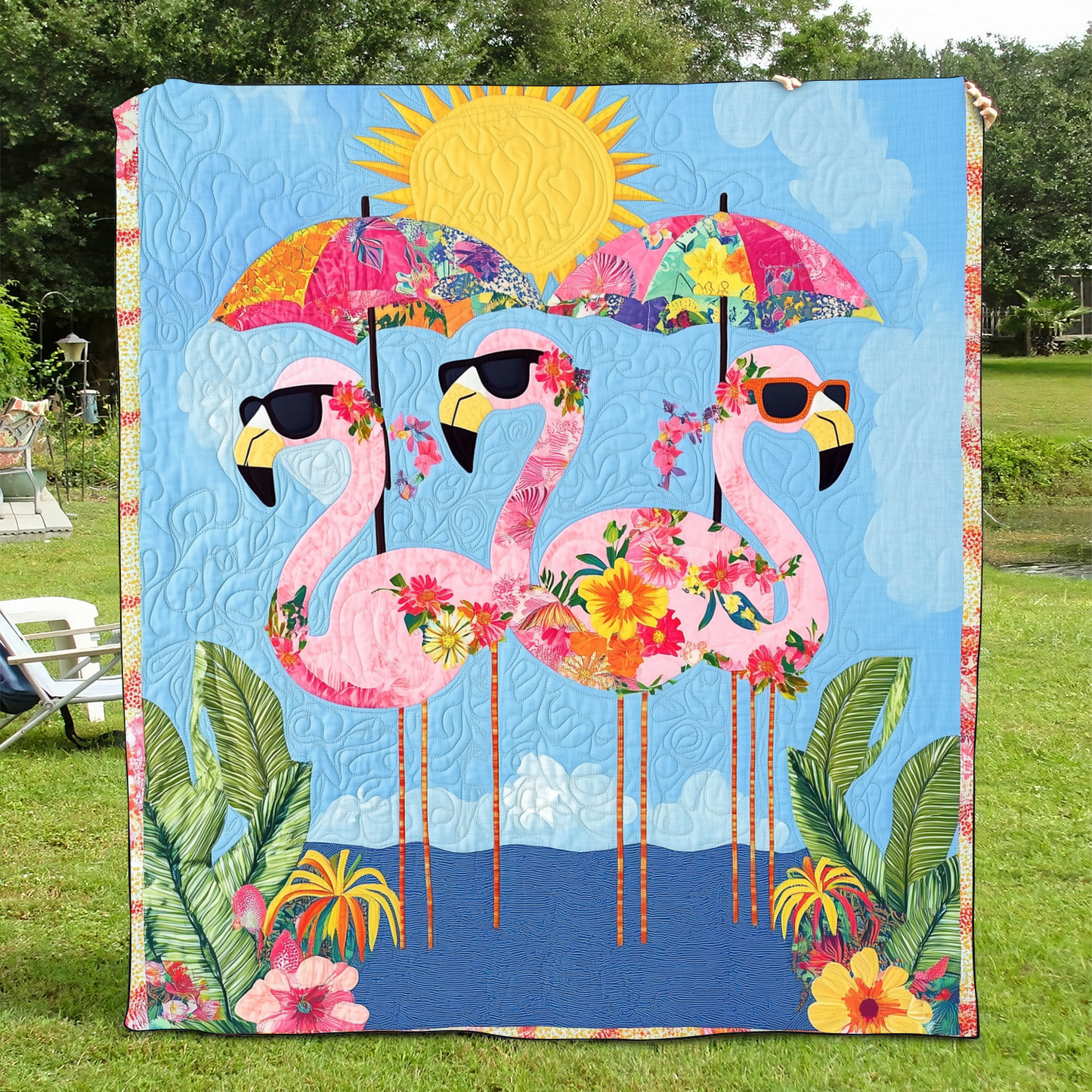 Sweet Flamingo Quilted Blanket - Throw (55" x 60")