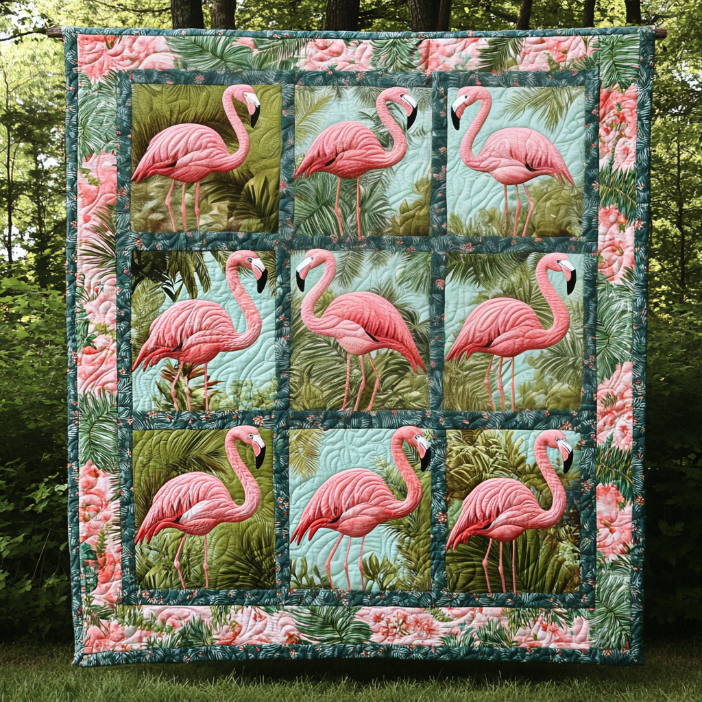 Sweet Flamingo Quilted Blanket - Throw (55" x 60")