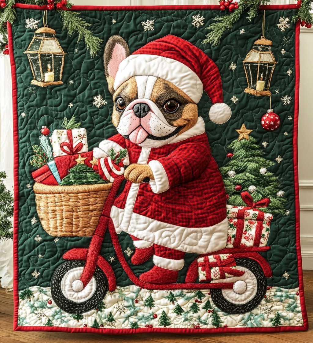 Sweet Frenchie Delivery Quilted Blanket - Throw (55" x 60")